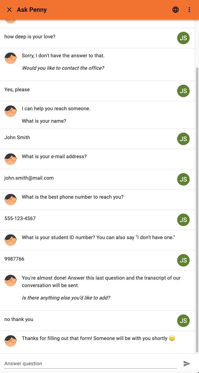 Chatbot Conversation - Contact Form
